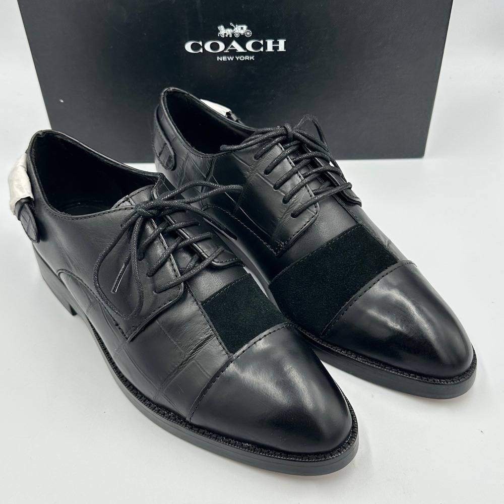Coach Waverly Patchwork Oxfords Black Leather Suede wmns Size 6B Business - Picture 7 of 13